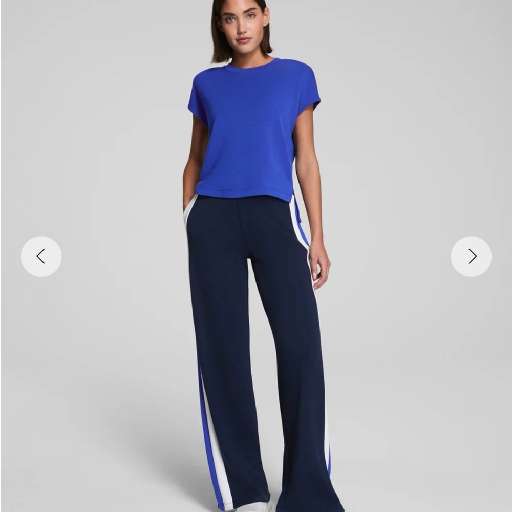SPANX AirEssentials Colorblock Navy and Blue Wide-Leg Track Pants